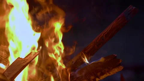 Large burning fire in the forest, at the night.  Slow motion Stock Footage 157889556