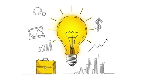 Large business idea Concept with Light Bulb surrounded by sketches of graph.. Stock Footage 305709514