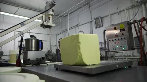 Large Butter Block in Industrial Ice Cream Laboratory Stock Footage 346842148
