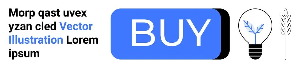 Large BUY button, light bulb with plant graphic, minimal text block. Ideal fo Stock Illustration