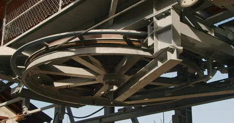 Large cable car wheel mechanism with cables. Industrial engineering and Stock Footage 265011663