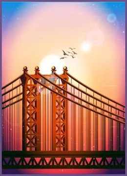 Large cable-stayed bridge Illustrazione stock