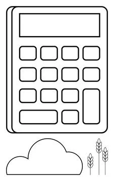Large calculator alongside cloud shape and wheat stalks. Ideal for finance, a Stock Illustration