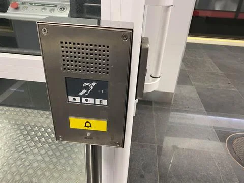 Large call button for an inclusive elevator in the subway or shopping center  Stock Photos
