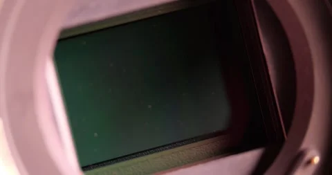 Large Camera Matrix Sensor Close Up Subtle Dust Layer Gold Plated Lens Mount Stock Footage 321810698