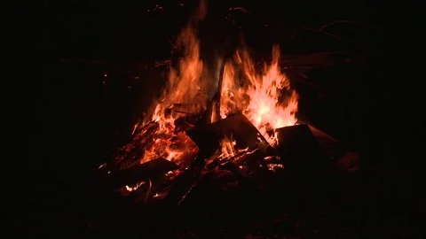 Large camp or bon fire at night Stock Footage 75239036