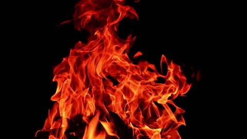 Large campfire rising up in the dark night.  Stock Footage 268336484