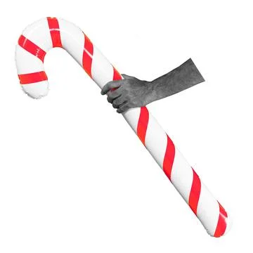 Large candy cane held by a hand on a white background Stock Photos