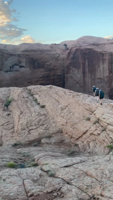 Large canyon with backpackers hiking in Stock Footage 223508115