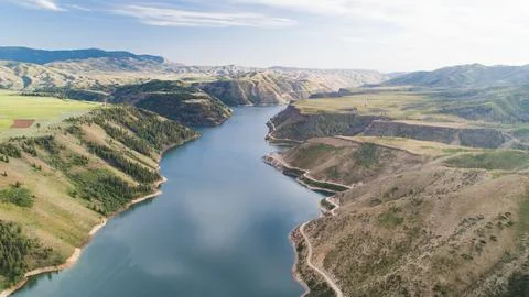 Large canyon with a river in it. Stock Photos