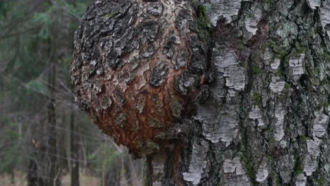 A large cap growth on the trunk of a birch tree. Video stock 163623389