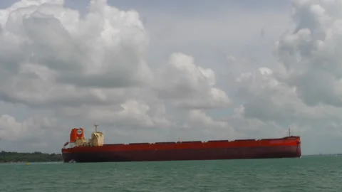 Large Cargo Container Ship Moving in Singapore Strait Stock Footage 335220047