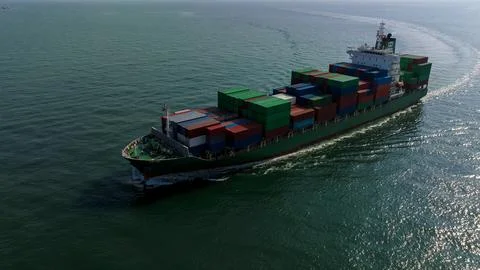 Large Cargo Container Ship Navigating Open Ocean Waters In Thailand Elevate.. Photos