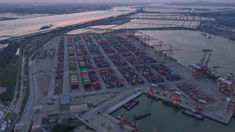 Large cargo containers seaport time lapse. Load freight sea port timelapse. Stock Footage 320246577