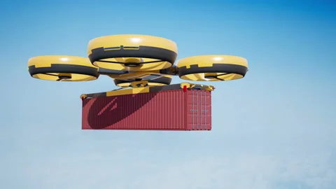 Large Cargo drone moves 40-foot container. 動画素材 93300796