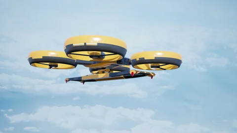 Large cargo drone with spreader for containers. 動画素材 93300424