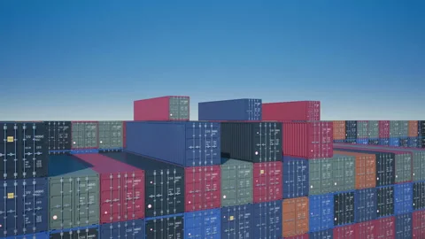 Large cargo drone takes container from terminal. 動画素材 93302070