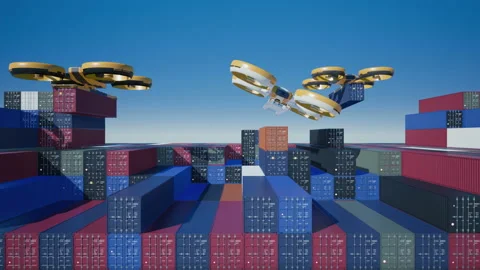 Large cargo drones during loading and unloading containers in the terminal. 動画素材 93302558