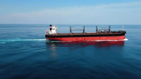 Large cargo ship. A bulk carrier carries cargo across the ocean. Stock Footage 133981965