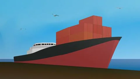 Large cargo ship with containers at the pier. Stock-Illustration