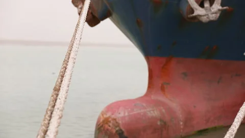 Large cargo ship docking at port with tugboat assistance in calm waters Stock Footage 318191320