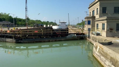 Large Cargo Ship Entering Lock 1 of Welland Canal Stock Footage 91636729
