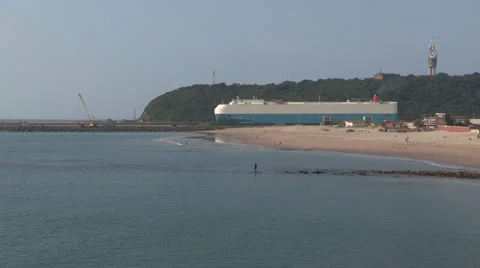 Large cargo ship leaving Durban harbour Stock Footage 24748505