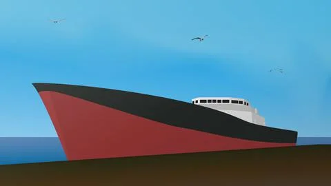 Large cargo ship at the pier with seagulls flying in the sky. Stock Illustration