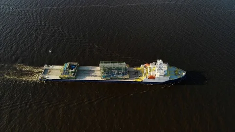 Large cargo ship at river Stock Footage 108984105