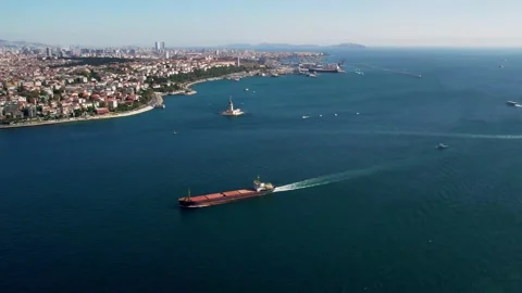 Large cargo ship sailing over blue ocean sea for logistics import export Stock Footage 264482734