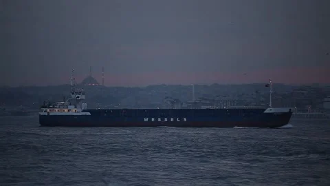 Large cargo ship view in the Marmara Sea in Istanbul Stock Footage 148931991