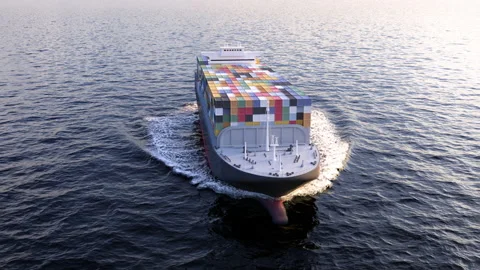 Large cargo tanker (ship) with containers sailing in the sea in 4k Video stock 134737369
