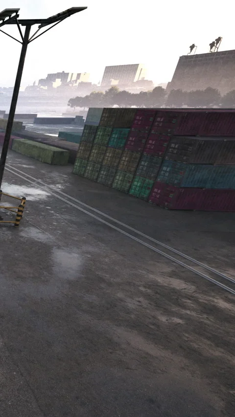 Large cargo yard with shipping containers under a cloudy sky in the morning Stock-Footage 340650599