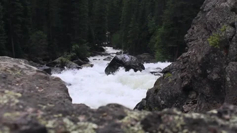 Large Cascade Down A Mountain Side In The Rocky Mountains Stock Footage 130739028