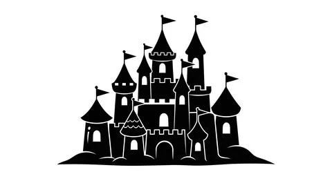 A large castle with towers and flags on top Stock Illustration