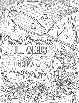 Large Catching Net Stars Inside Beside Multiple Blooming Flowers Line Drawing Stock Illustration