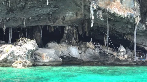 A large cave with hanging stalactites. Viking cave in Thailand. Stock Footage 106966503