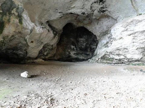 Large cave inside the mountain used by primitive prehistoric men as a home an Stock Photos