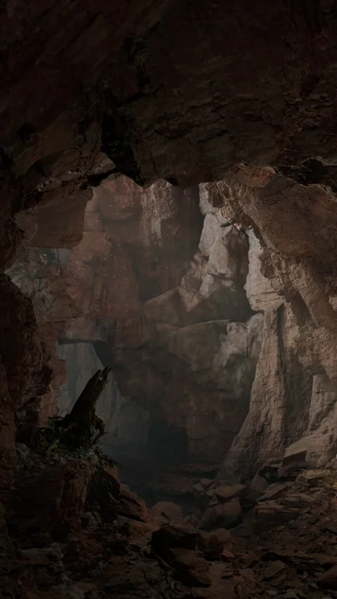 Large cave system with rugged rocks and dim light within natural formations Stock Footage 340265586