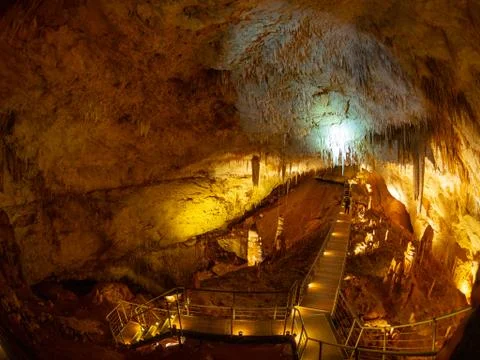 Large cavern and walkways underground in Jewel Cave, WA Stock Photos