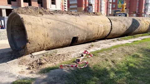 Large cement pipes for sewage Stock Footage 208953938