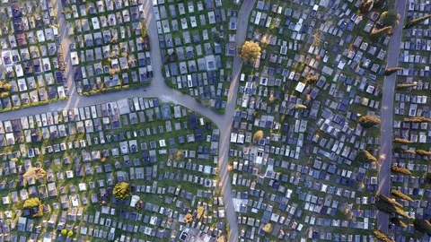 Large cemetery - top down view: Alleys between blocks of tombs Stock Footage 127290451