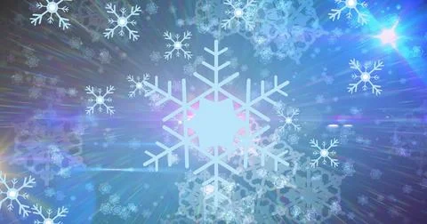 Large central snowflake floating in winter art, with light rays scattering Illustrazione stock