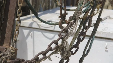 Large chain link on shrimp boat Stock Footage 104881092