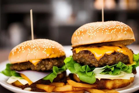 Large cheeseburger on bar Stock Photos