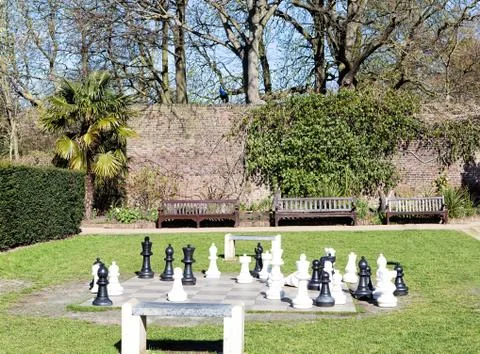 Large chess in the park in spring Stock Photos