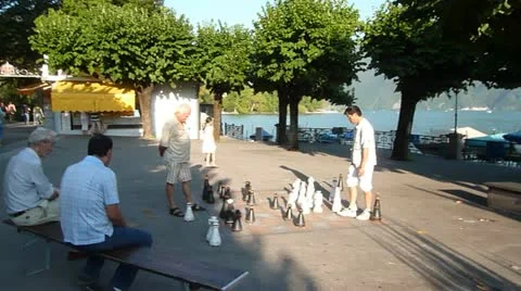 Large Chess Set in Park in Lugano, Switzerland Stock Footage 11882089