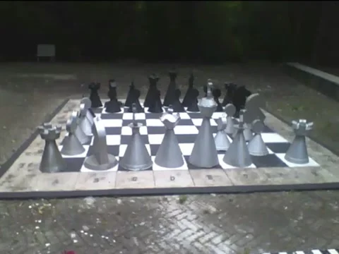 A large chess table in the science museum, filmed from the front Stock Footage 162283710