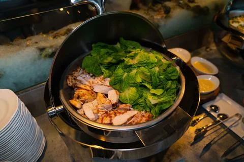 Large chicken caesar salad spread to build your own 스톡 사진