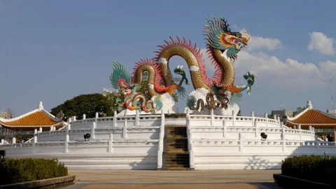 Large Chinese Dragon Statues at Temple Plaza Timelapse Stock Footage 321672496